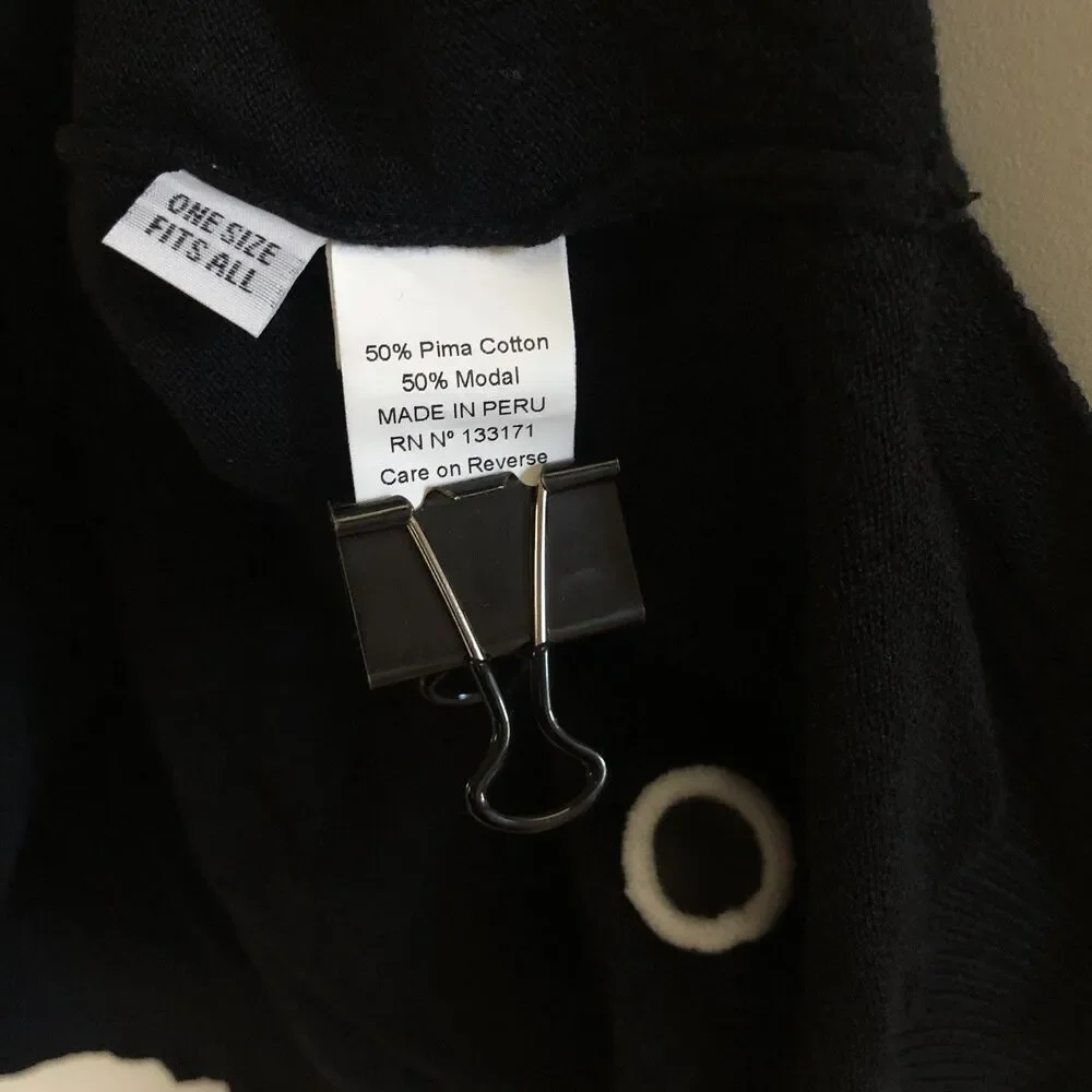 Planet By Lauren G Pima Cotton Sweater Black Hole Cut Out Boxy Pullover One Size - Picture 5 of 5